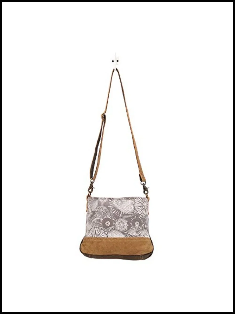 Genuine Leather and Canvas Floral Purse with Flower Print